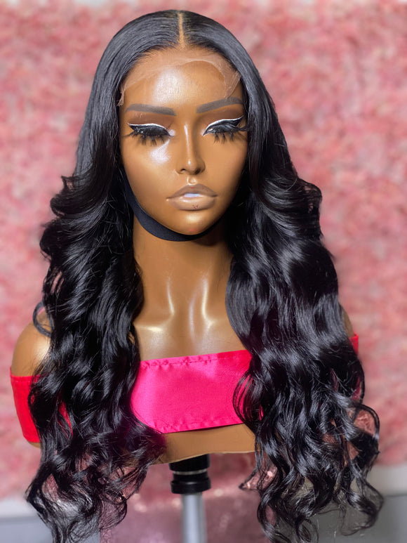 Jet Black Wave curls Ready to wear Wig.